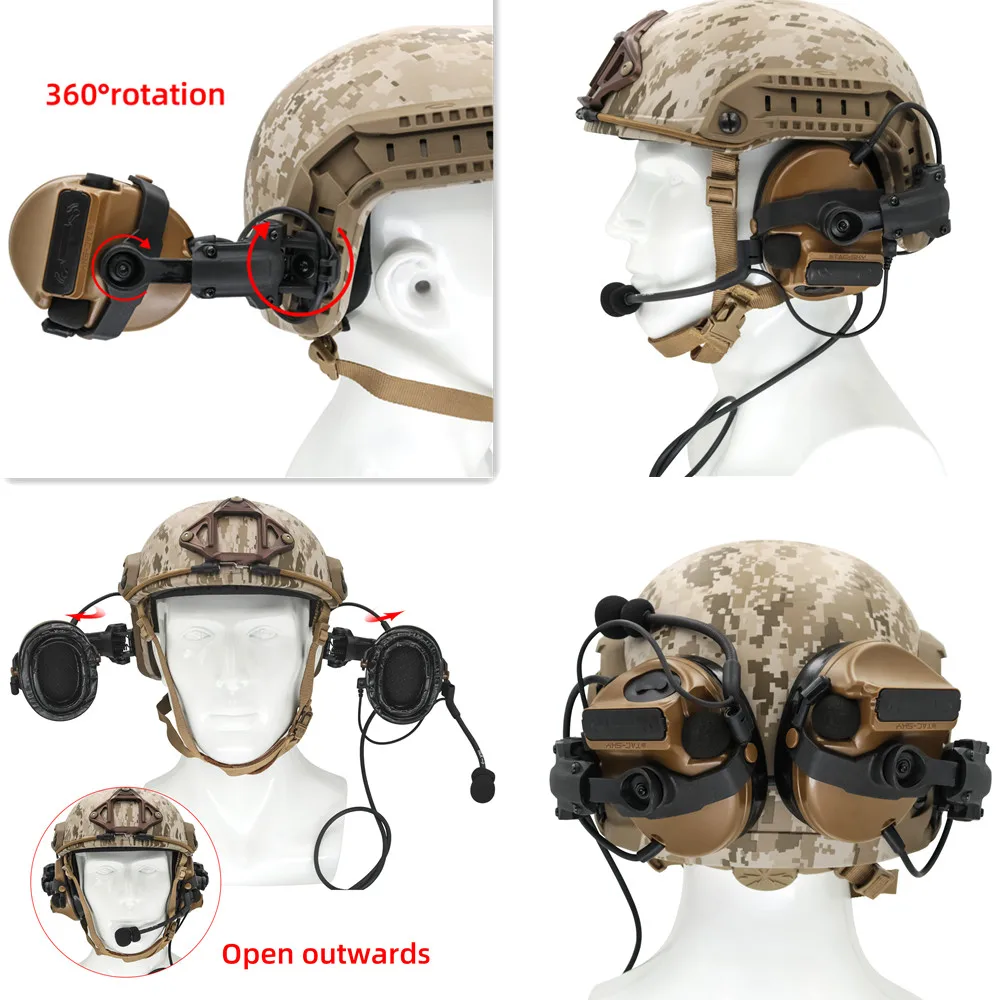 Imagem -03 - Tac-sky Capacete Tático Arco Ferroviário Adaptador Comtac Iii Tático Tiro Eletrônico Earmuffs Walkie Talkie Fone de Ouvido ts