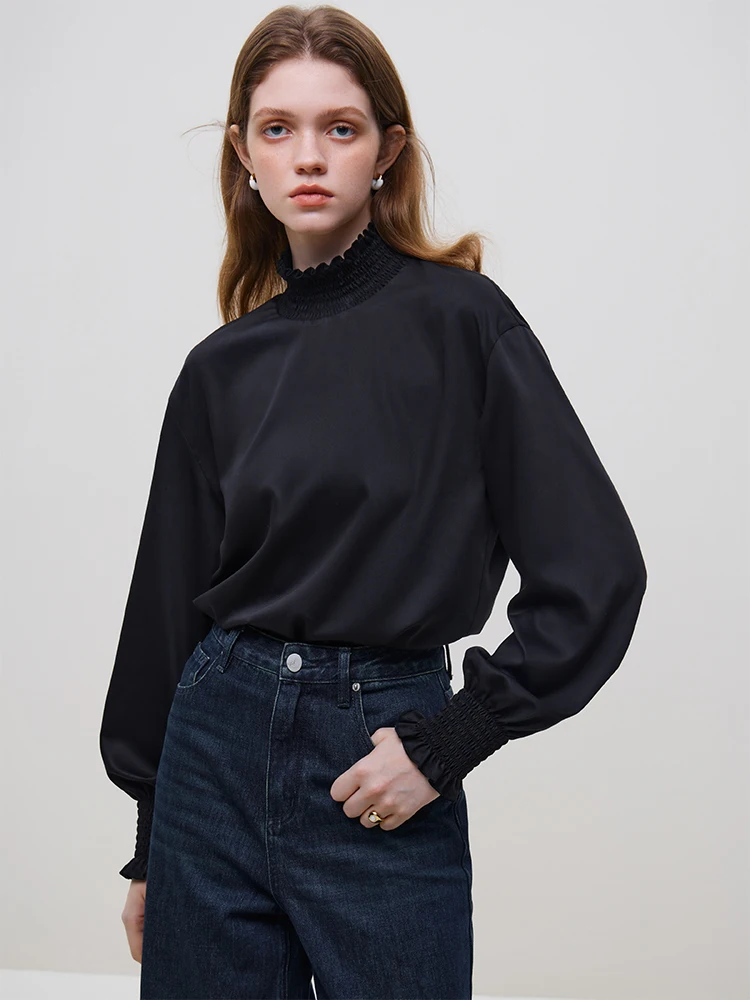 FSLE Elegant Ladylike Atmospheric Design Sensory Shirt for Female 2023 Winter Wood Ear Stand Bundle Cuff Niche Top Shirt Women