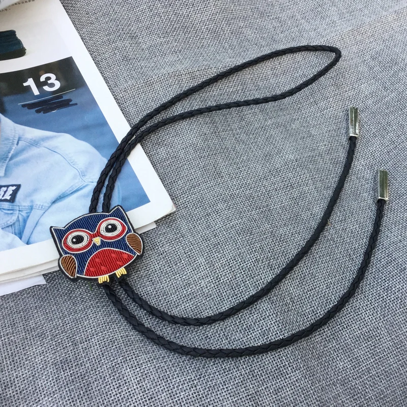 Original design bolotie Colored  Owl embroidery bolo tie for men personality neck tie fashion accessory