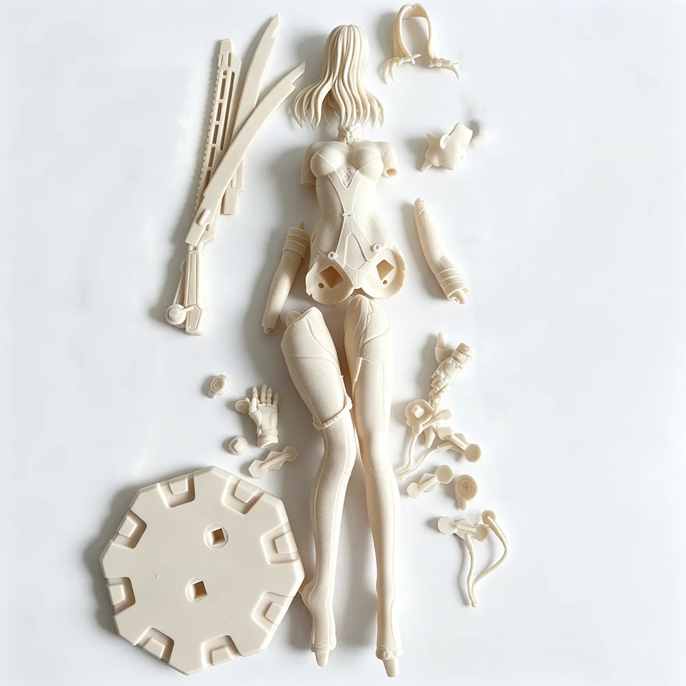 H19cm Science-Fiction-Frauenkrieger, unbemaltes weißes Harzmodell, DIY-Modellbausatz zum Selbstbemalen, Selbstmontage, Modellskulptur, Miniaturen