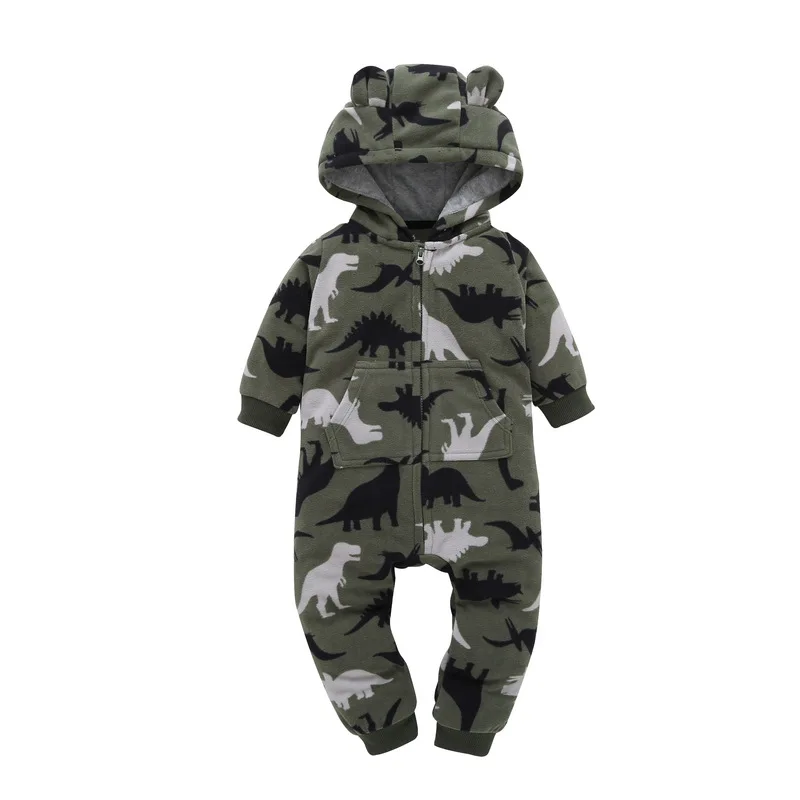 Footed Hooded Warm Baby Rompers 2024 Fall Winter Cute Animal Micro Polar Fleece Babe Pajamas Infant Sleepwear 12-24M