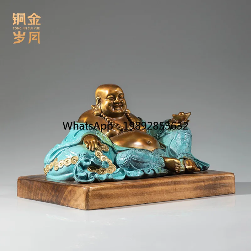 LYY Maitreya Buddha Color Bronze Buddha Statue Copper Ornament Big Belly Laughing Buddha Statue  Desktop Home Worship Craft