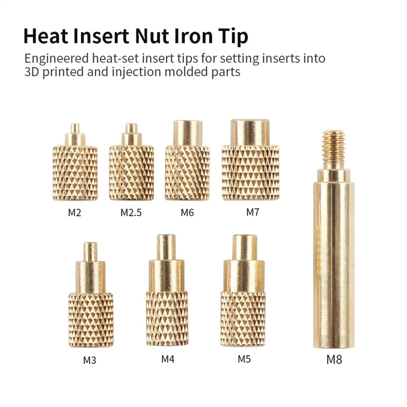 Heat Insert Nut Iron Tip M2-M8 Brass Hot Melt Nut Heat Insertion Tool For 3D Printer Heat Set Insert Soldering Iron Tips Durable