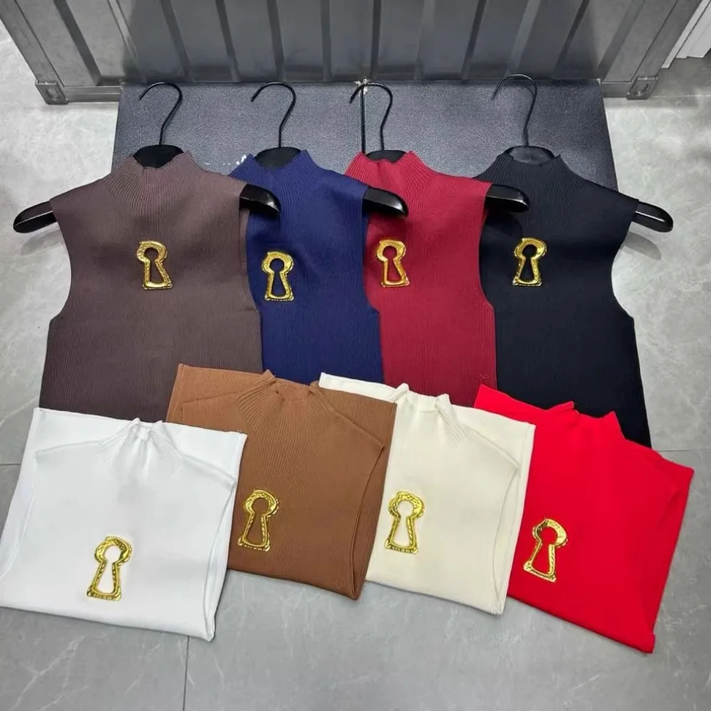 High Street Tanks Women's Summer High-end Style New Temperament Commuting Mid Neck Metal Decorative Tanks