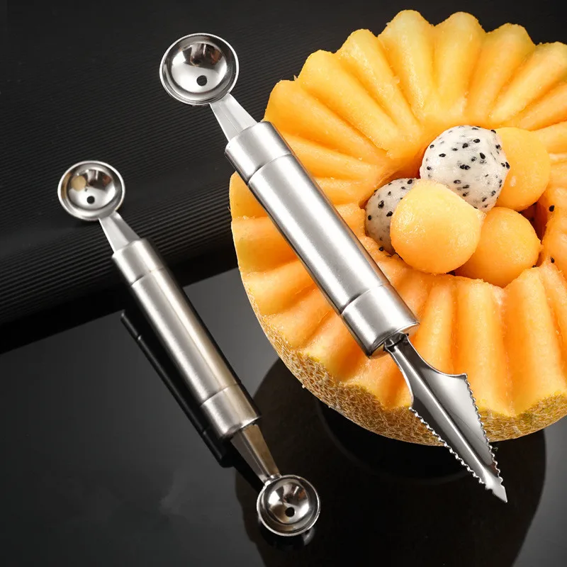 Stainless Steel Double Head Melon Scoop Multi-functional Vegetables Decorating Knife Fruit Ball Cutter Kitchen Salad Accessories