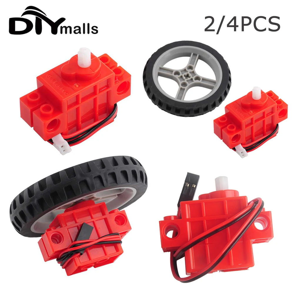 2/4PCS Red Geek Servo 360 degree Gear Motor for LEGOeds for micro:bit 3V Motor Mode with Wheel Cable 2P JST-PH2.0 Connector