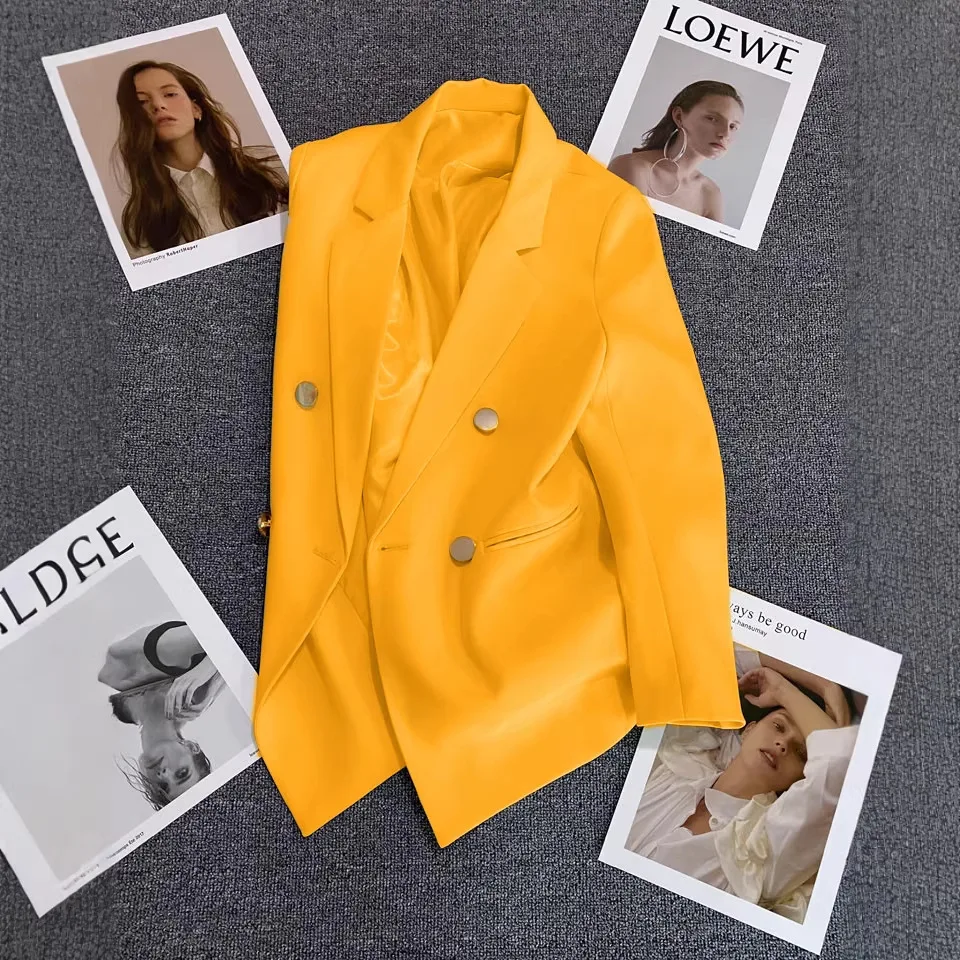 Solid Blazer Coat Women Lapel Coat Outerwear Work Splice Double Beasted Formal Long Sleeve Pockets Jacket Autumn Winter 2026