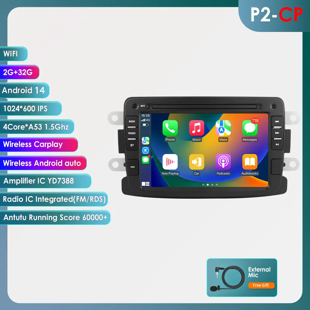 Hizpo 7 inch autoradio CarPlay Android Radio voor Renault Dacia Sandero/Duster/Logan/Dokker 2010-2015 Multimedia GPS Bluetooth FM