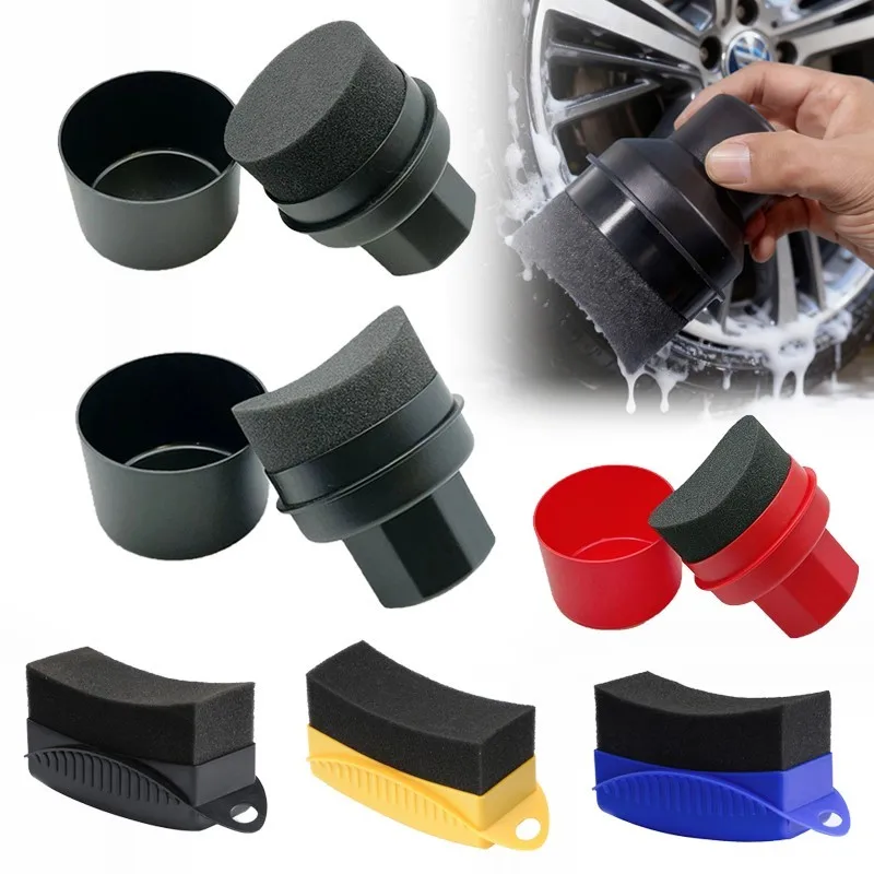 Car Wheel Polishing Waxing Curved Tire Sponge Brush With Cover Tire Clean Contour Dressing Applicator Pads for Car Accessories