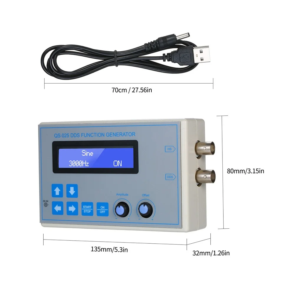 LCD Display DDS Function Signal Generator Frequency 1HZ-65534HZ DC9V Signal Generator Sine Triangle Square Wave with Power Cable