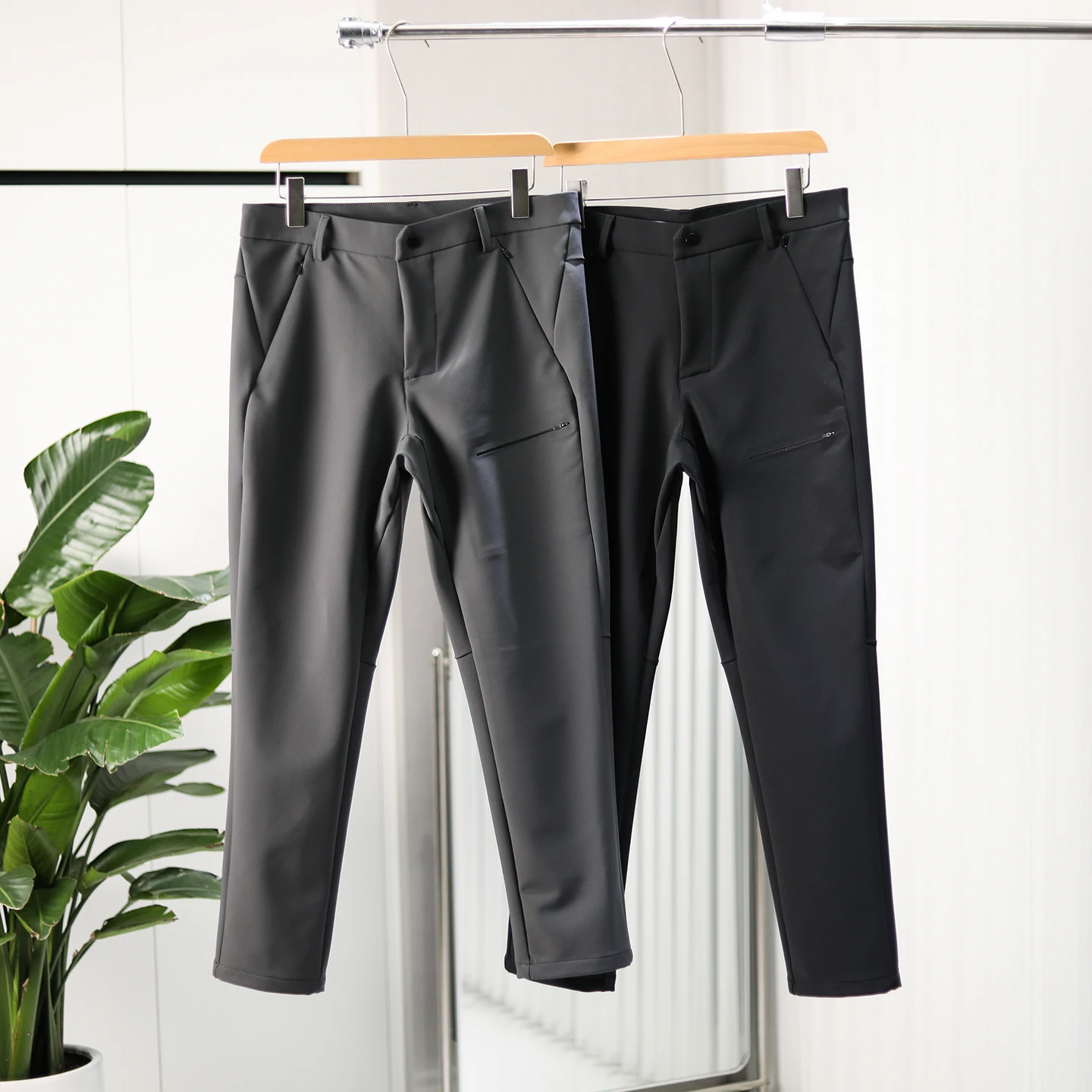 Men's Autumn Winter Outdoor Soft ell Casual Pants Warm Fce 3D Tailoring Waterproof Straight Leg High Elastici Polyester
