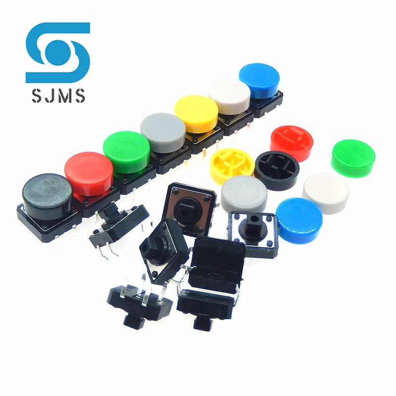 10pcs B3F 12*12*7.3mm DIP-4PIN Tactile Push Button Switch + A37 Color Hat Tact Touch Micro Switch Cap