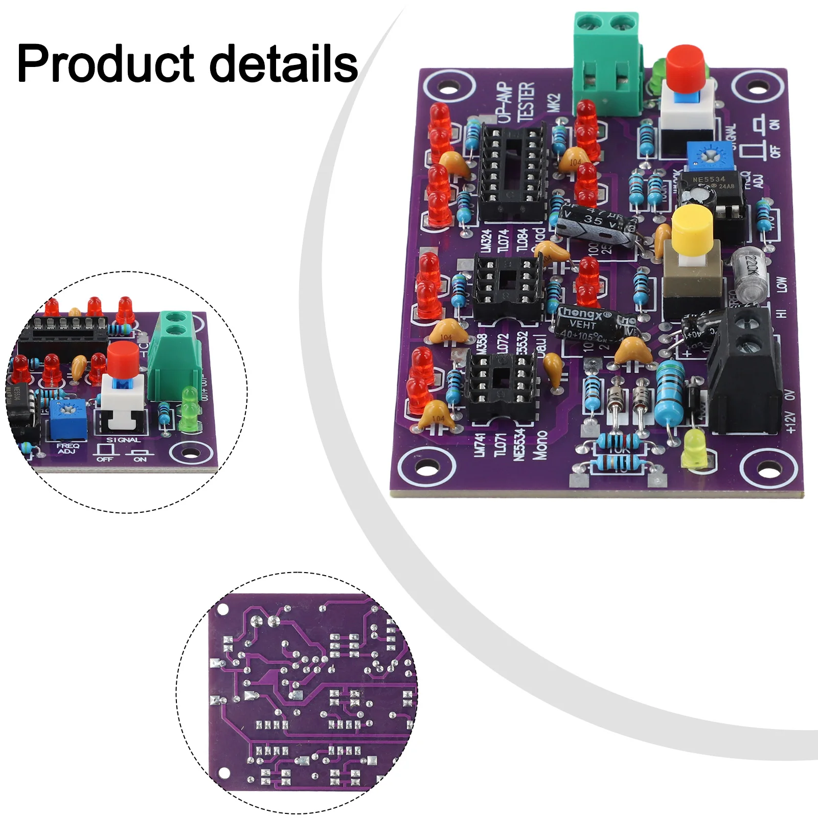 Test Platform for 12V DC OPAMPs with Integrated LED to Visualize Output from For Single Dual Quad Operational Amplifiers