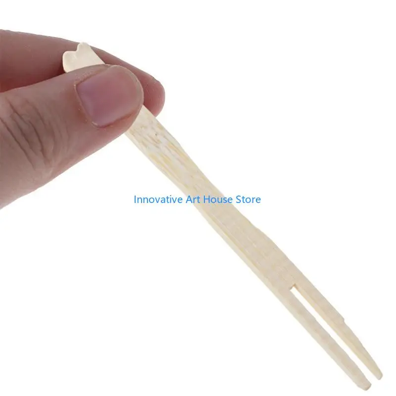 E1PC 100Pcs Bamboo Disposable Wooden Fruit Fork Pick Dessert Forks Tableware Party