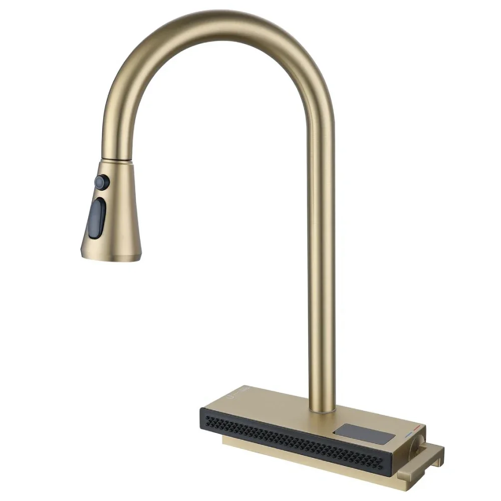 

Popular Design Gold Color Way Spring Pull Down Brushed Nickel Single Lever Kitchen Mixer Kitchen Sink Faucet