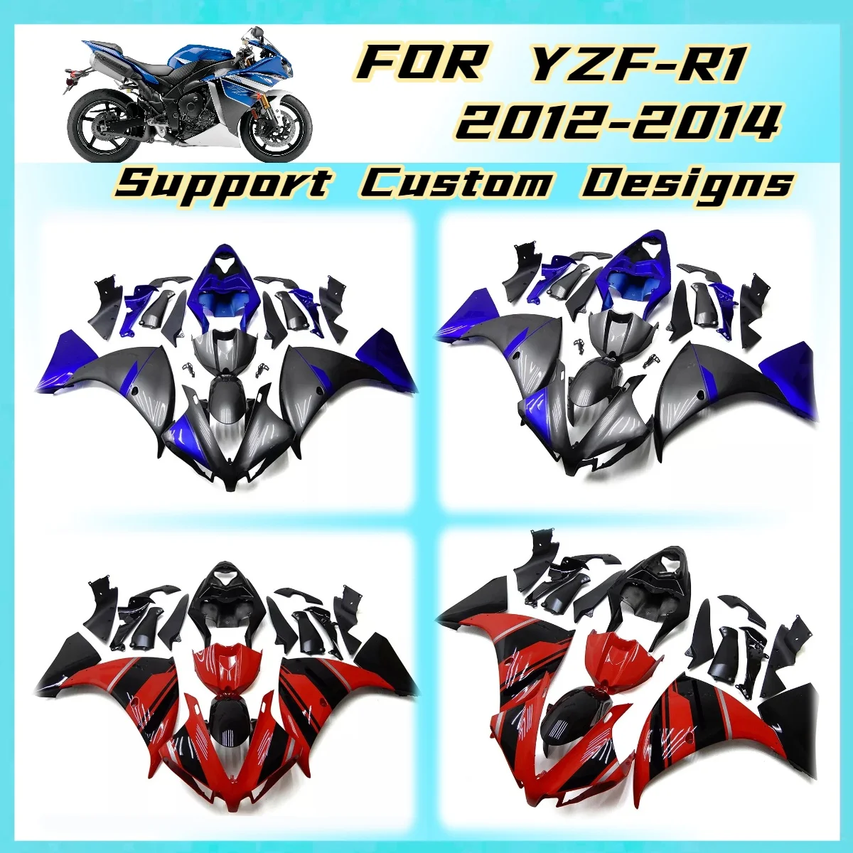 Perfect Fit for Yamaha YZFR1 2012 2013 2014 Fairing Set YZF R1 12 13 14 Motorbike Plastic Body Cover Fairings Kit
