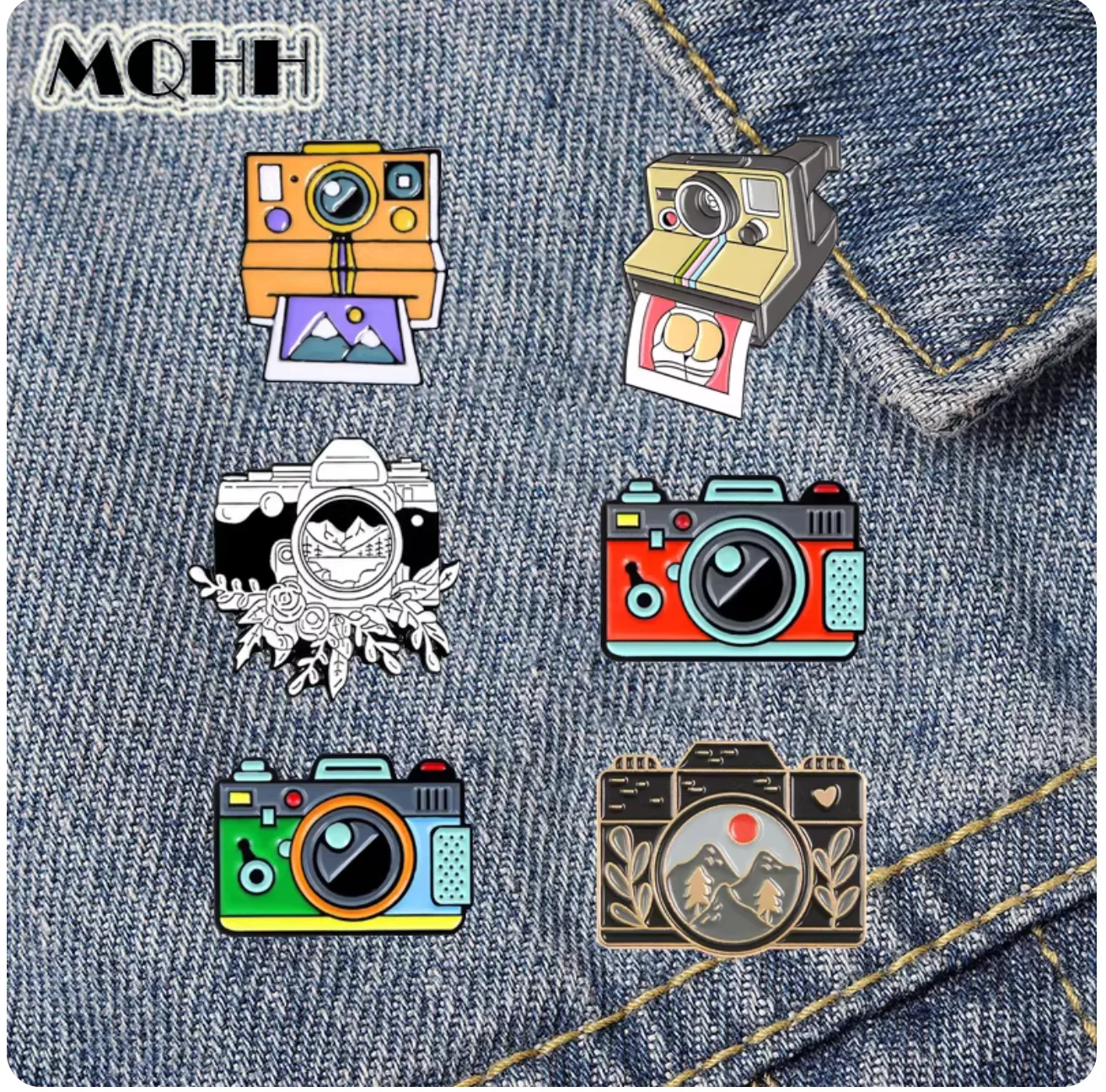 

Creative cartoon retro camera brooch peak Sun Moon forest enamel badge backpack accessories gift woman