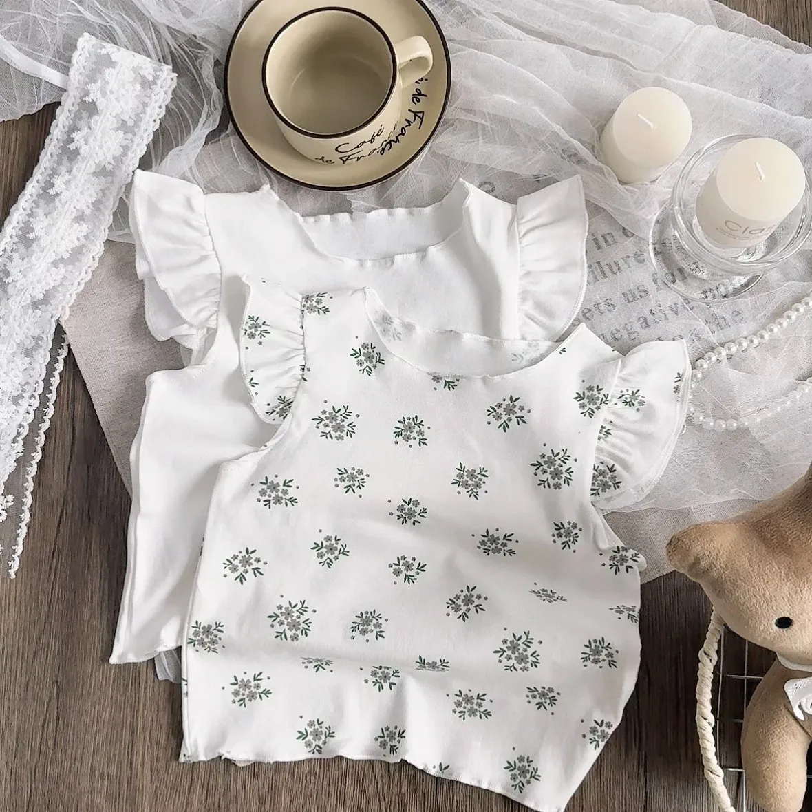 

Летняя корейская версия детской тонкой хлопковой мягкой повседневной топ с цветочным принтом, футболка с короткими рукавами и круглым вырезом, футболка с загнутыми краями