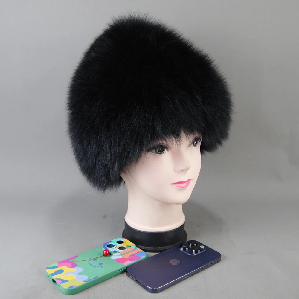 Hot Sale Winter Hat 100% Real Natural Silver Fox Fur Women's Knitted Fur Cap Women Hat Fox Fur Hat Female Ear Warm Winter Must