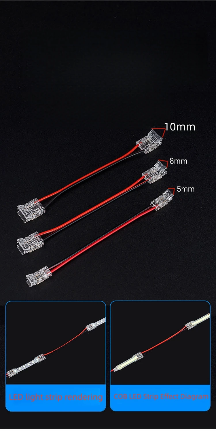 10PCS 2Pin COB LED Strip Connector Extension Wire Terminal LED Connectors for 5mm 8mm 10mm RGB CCT COB Flexible Tape Lights