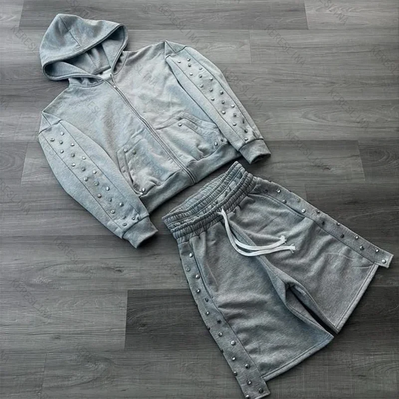 Übergroßer Harajuku-Hoodie in Grau, Vintage-Mode, mit Reißverschluss, europäischer und amerikanischer Herbst-/Winter-High-Street-Stil, vielseitiges Sweatshirt, Emo-Look. – Detail 2