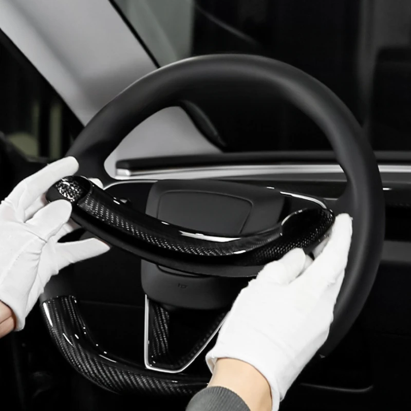 For Tesla New Model 3 Highland 2024 Steering Wheel Cover Real Dry Carbon Fiber 3K240G Steering Wheel Shell Decor Car Accessories