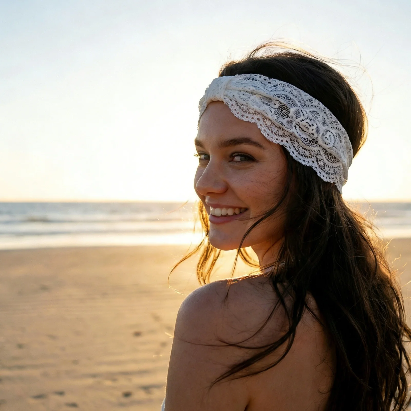 1PC Lace Bow Headbands For Women Vintage Floral Lace Elastic Wide Head Wraps Boho Hair Bands For Yoga Beach Daily Wear & Party - view 3