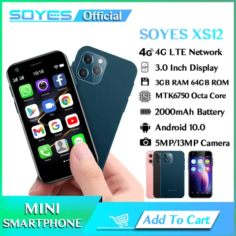 SOYES XS12 미니 스마트폰, 안드로이드 10.0, 3GB RAM, 64GB ROM, 5MP, 13MP 카메라, 2000mAh, 3 일 대기, 소형 휴대폰
