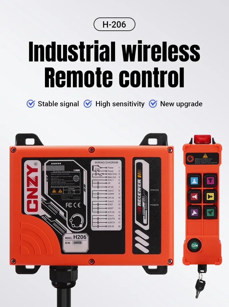 H206 6 buttonsDC12V double speed Industrial Wireless Radio Crane Remote Control switches Hoist overhead bridge Crane Lift Cont