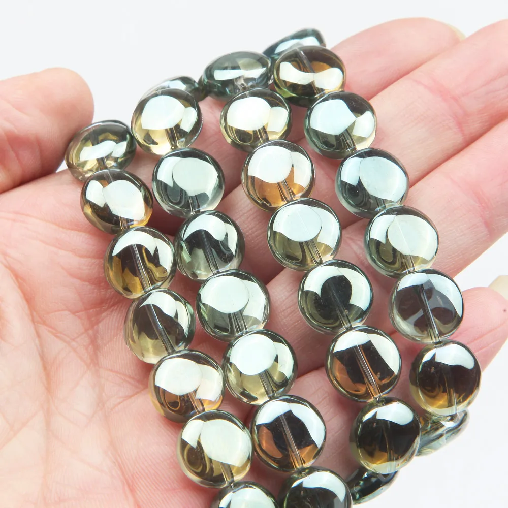 20pcs/lot Glaze Round Flat Beads Crystal Glass Wheel Beads Oblate Loose Beads For DIY Bracelet Necklace Jewelry Making Accessory