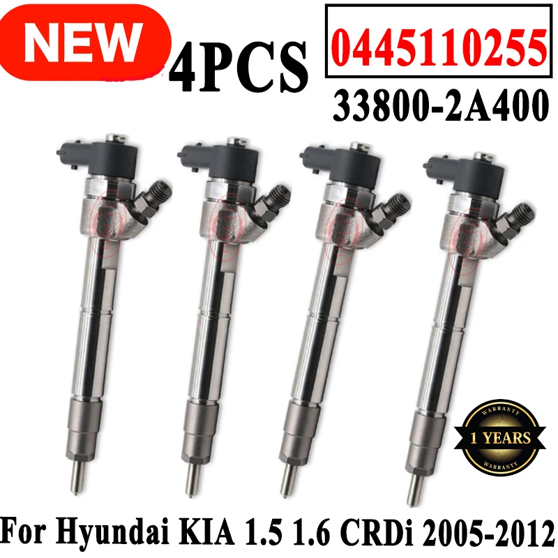 4PCS 0445110255 33800-2A400 0 445 110 255 Diesel Fuel Injector 338002A400 For Hyundai i30 Accent KIA Ceed Rio 1.5 1.6 CRDi