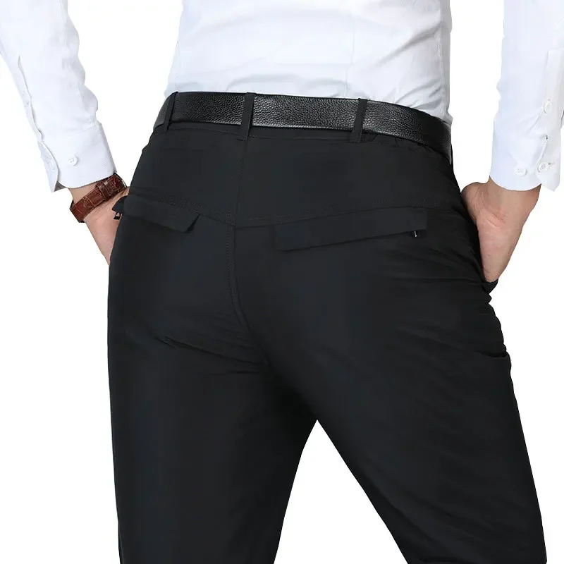 Pantalones de invierno para hombre, pantalones de negocios acolchados con forro desmontable, pantalones acolchados de plumón de pato blanco cálido para hombre, PT-139 negro informal