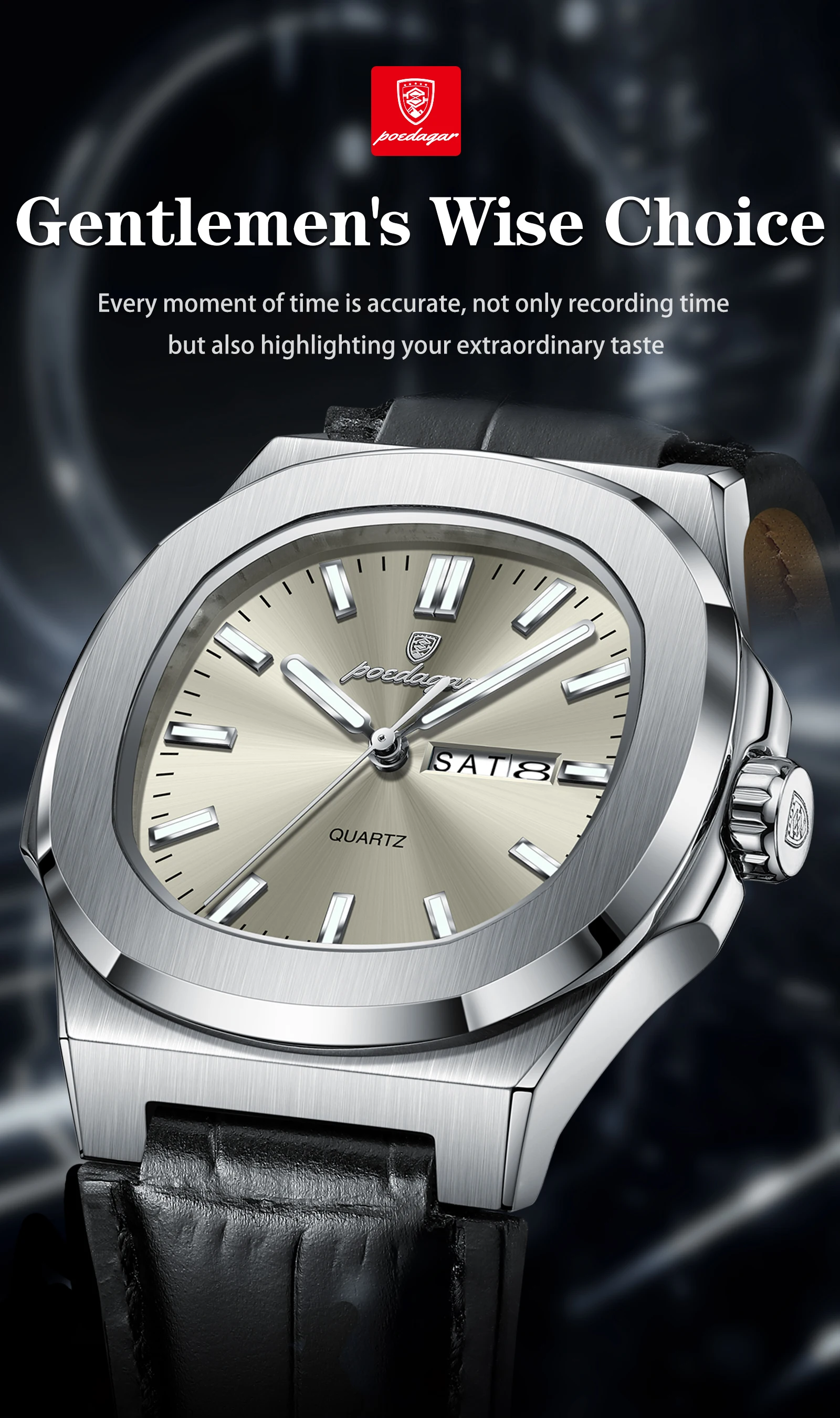 POEDAGAR Top Casual Herrenuhr Leuchtend Wasserdicht Leder Business Herren-Armbanduhr mit Wochentag und Datum Quarz Mode Herrenuhren Reloj – Detail 2