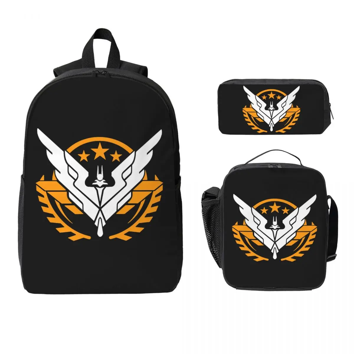 Elite Dangerous - Triple Elite Backpack Student BookBag School Bag Laptop Shoulder Bags 3ps Insulated Lunch Bag Pencil Case