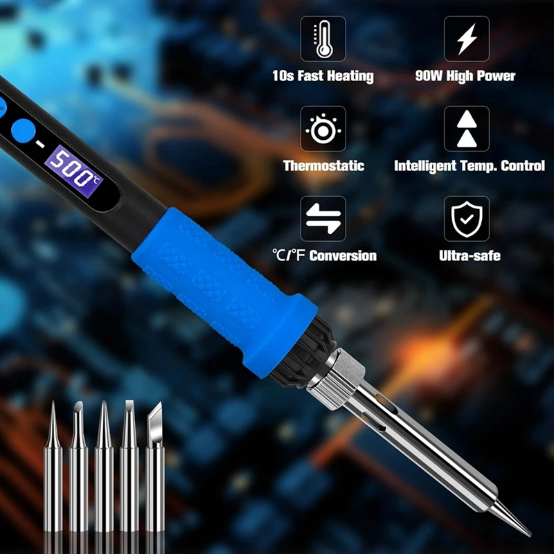 BAAG-DIY Soldering Iron Kit, 90W LED Display Adjustable Temperature Soldering Iron, Automatic Sleep Mode Soldering Gun