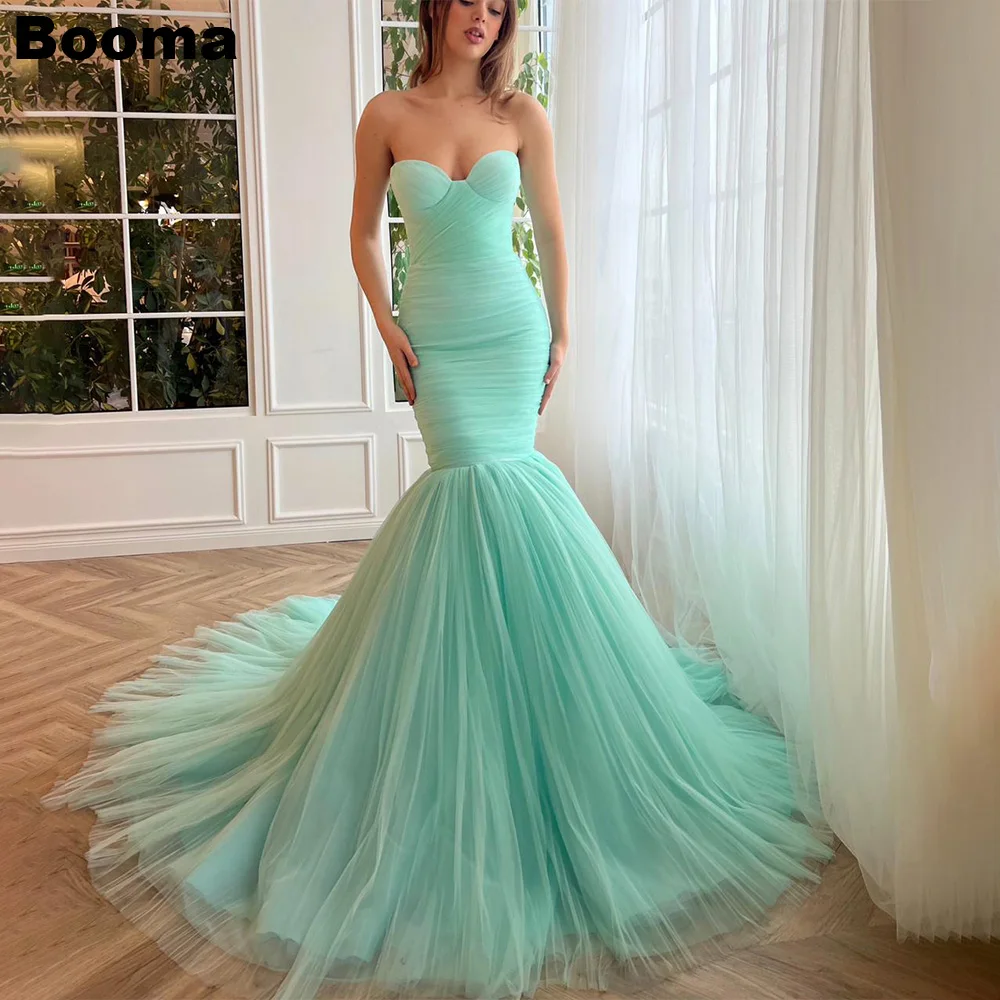 

Booma Mint Green Elegant Mermaid Prom Dresses Sweetheart Sleeveless Tulle Long Evening Dresses For Women Formal Party Gowns 2023