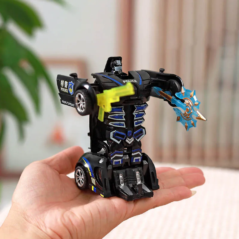 Robot de déformation de Collision à un bouton, jouet de Simulation de véhicule de Police 2 en 1, Robot de déformation de paume, figurine d'action de voiture à inertie