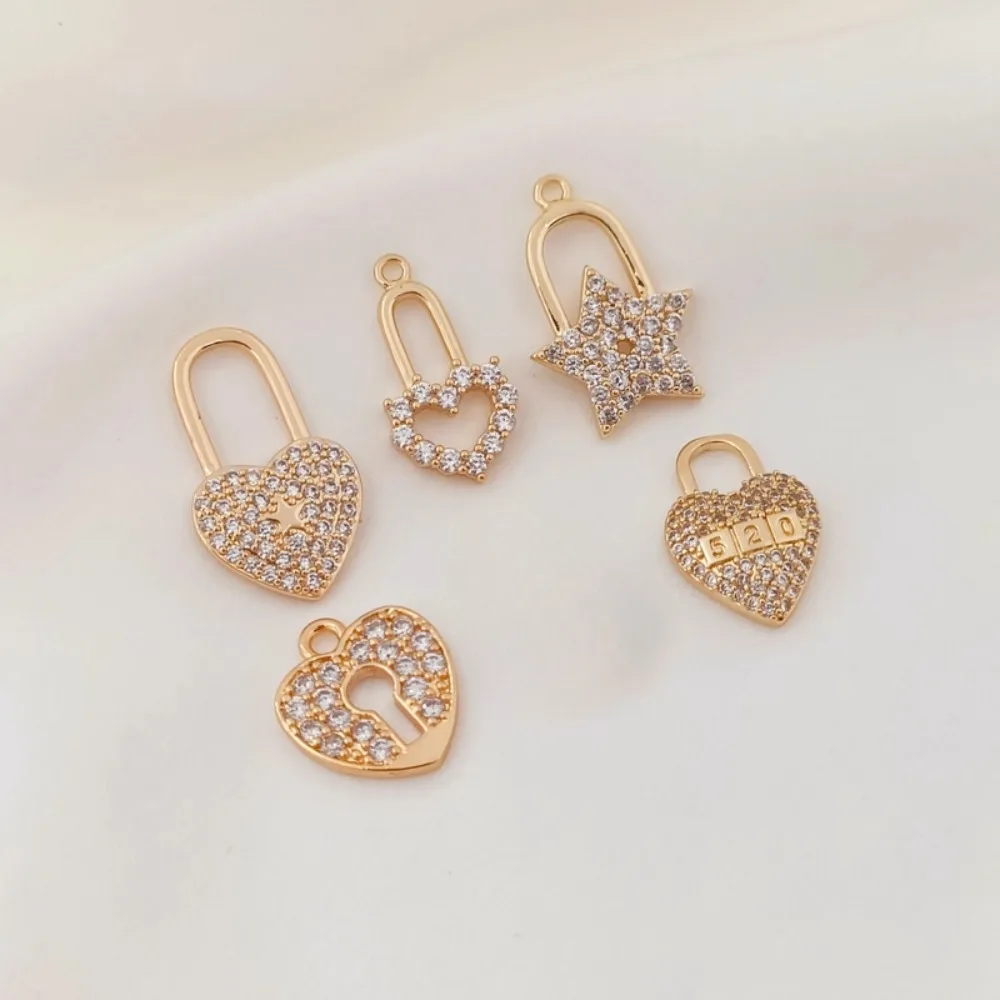 

Инкрустация цирконием в форме сердца, 14-каратное позолоченное изменение цвета, 520, подвеска с замком в форме сердца с пятиконечной звездой, аксессуар для ювелирных изделий своими руками