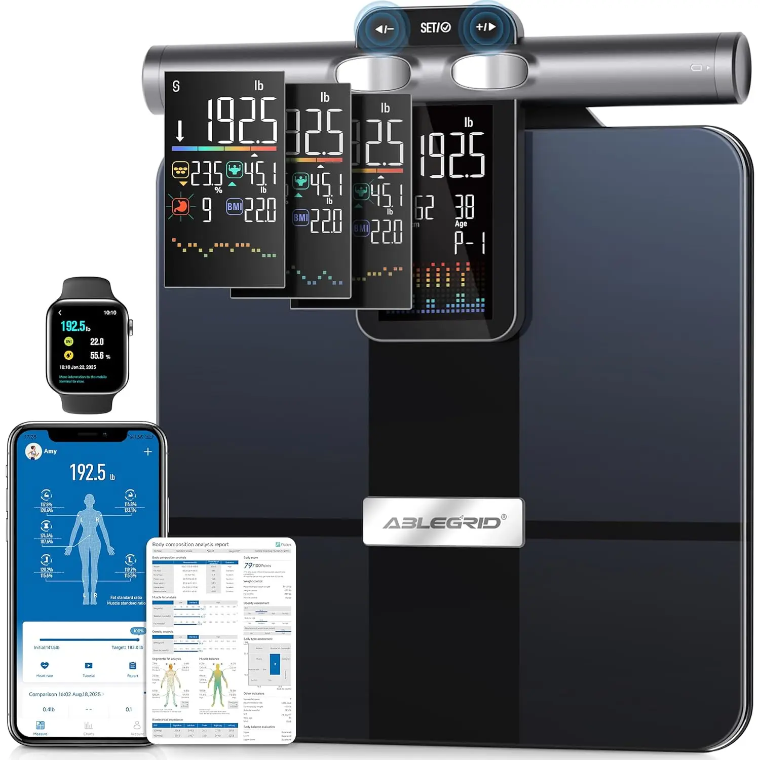

Smart Digital Bathroom Scale with Body Fat Analysis, 8-Electrode Full Composition Analyzer, 400lb Capacity