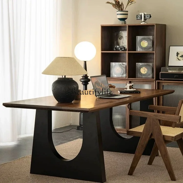 Nordic Retro Solid Wood Dining Table Italian Minimalist Long Wabi-Sabi Style Conference Table