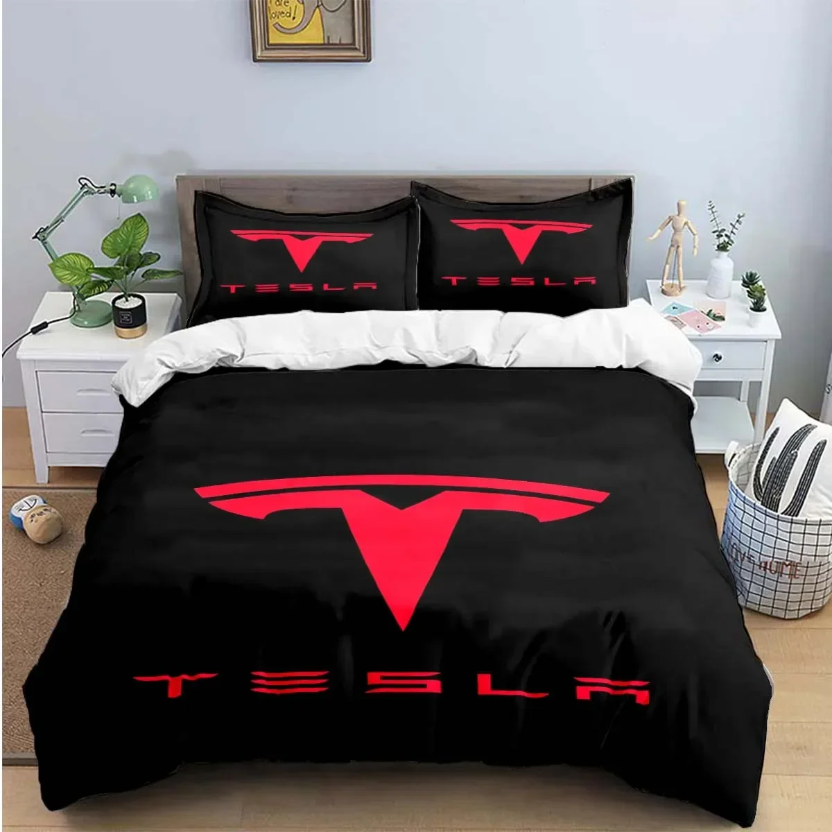 T-Tesla Logo Print Bedding Sets Exquisite Bed Supplies Set Duvet Cover Bed Comforter Set Bedding Set Luxury Birthday Gift