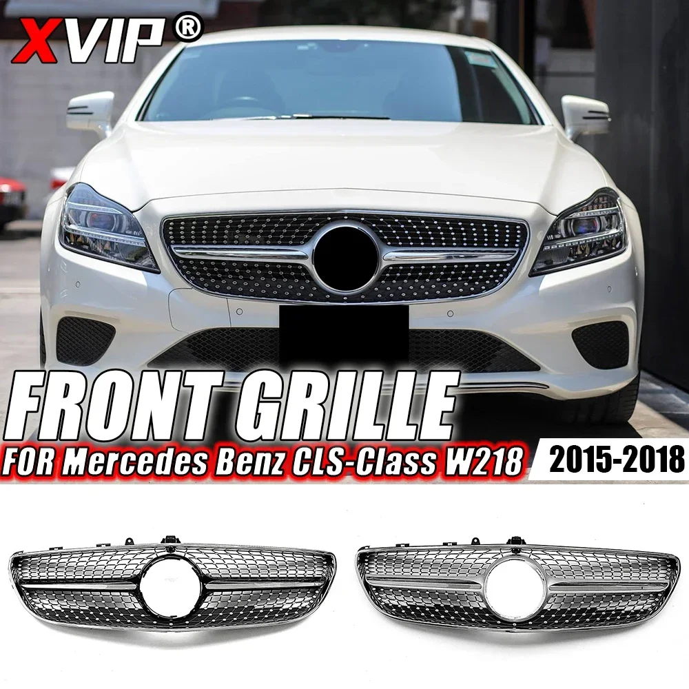 XVIP Chrome Silver Diamonds Style Front Racing Grille For Mercedes Benz CLS W218 CLS400 CLS550 2015-2018 GTR Style Bumper Grille