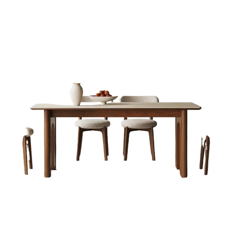 

Solid wood rock slab dining table Household walnut color rectangular medium and ancient style high-end dining table