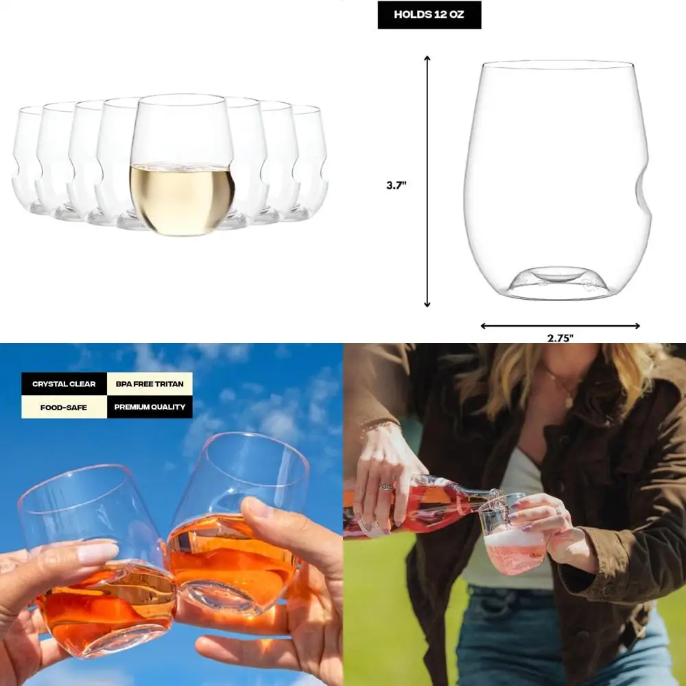 

Набор из 8 небьющихся белых бокалов для белого вина без BPA, которые можно мыть в посудомоечной машине, 12 унций.