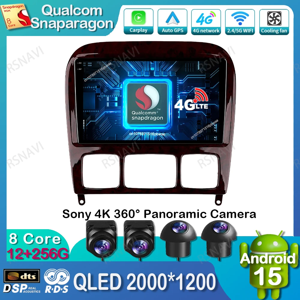 

Android 15 Car Radio For Mercedes Benz S Class W220 S280 S320 S350 S400 S430 S500 S600 DVD Qualcomm 4G LTE Multimedia GPS QLED