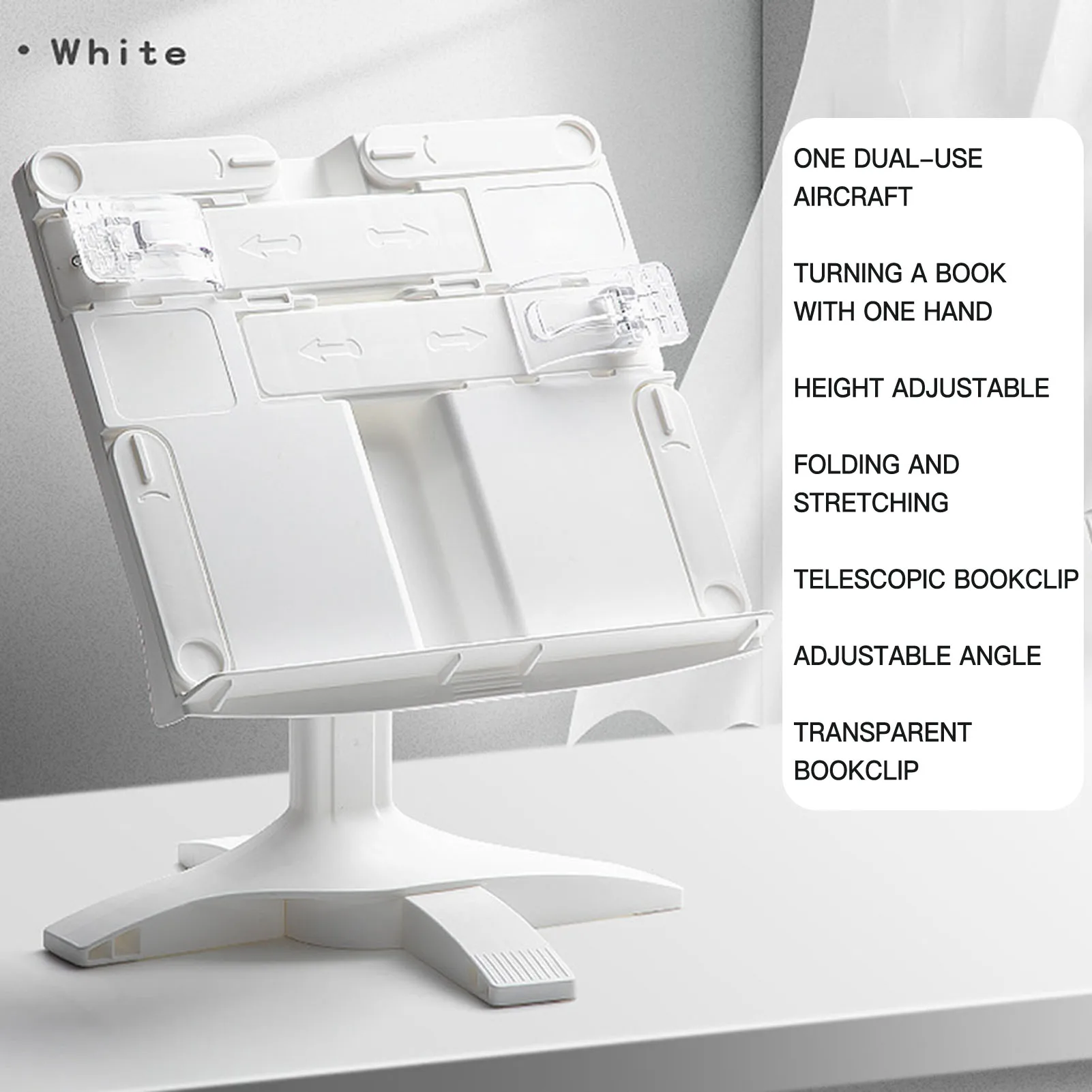Adjustable Desk Books Stand Cooking Bookstands with Page Paper Clips for Adults Children Students Reading