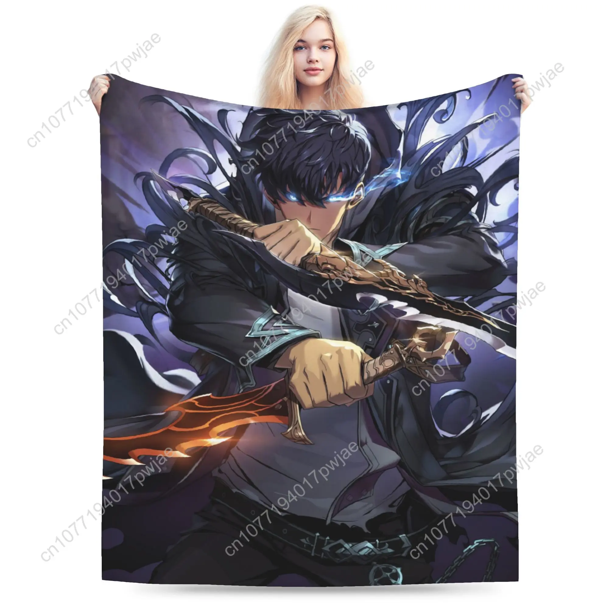 

Anime Solo Leveling Blanket Fleece Print Breathable Lightweight Thin Throw Blankets for Sofa Office Rug Piece
