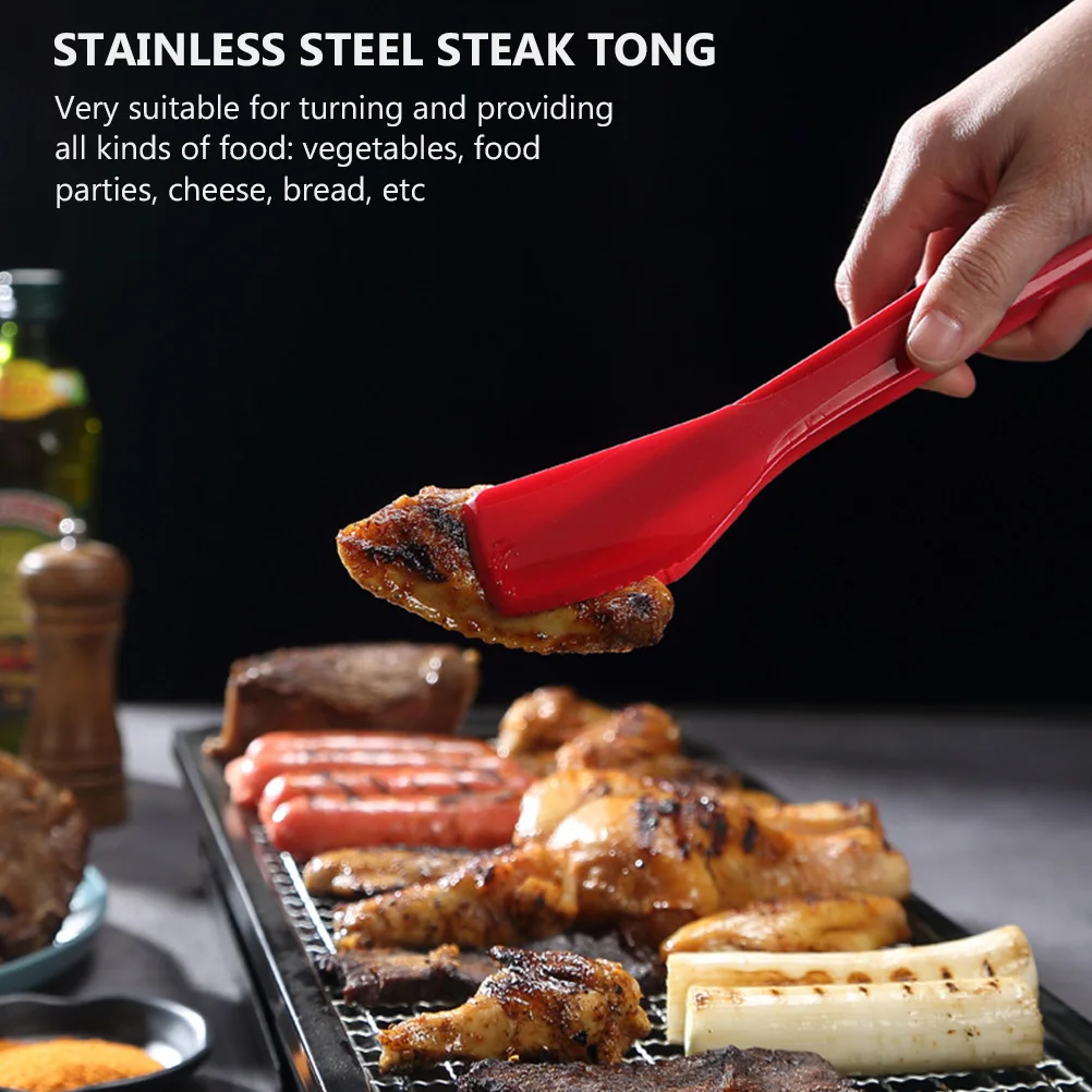 

Silica Gel Kitchen Food Tongs BBQ Clip for Steak Bread Red Anti Scald Long H Stainless Steel Cooking Tool Outdoor Party