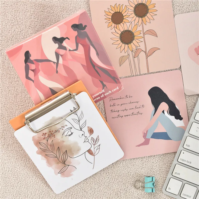 

50 листов/партия, женские вдохновляющие английские карты, высококачественные открытки для подтверждения и поощрения, мотивационная подарочная квадратная карта