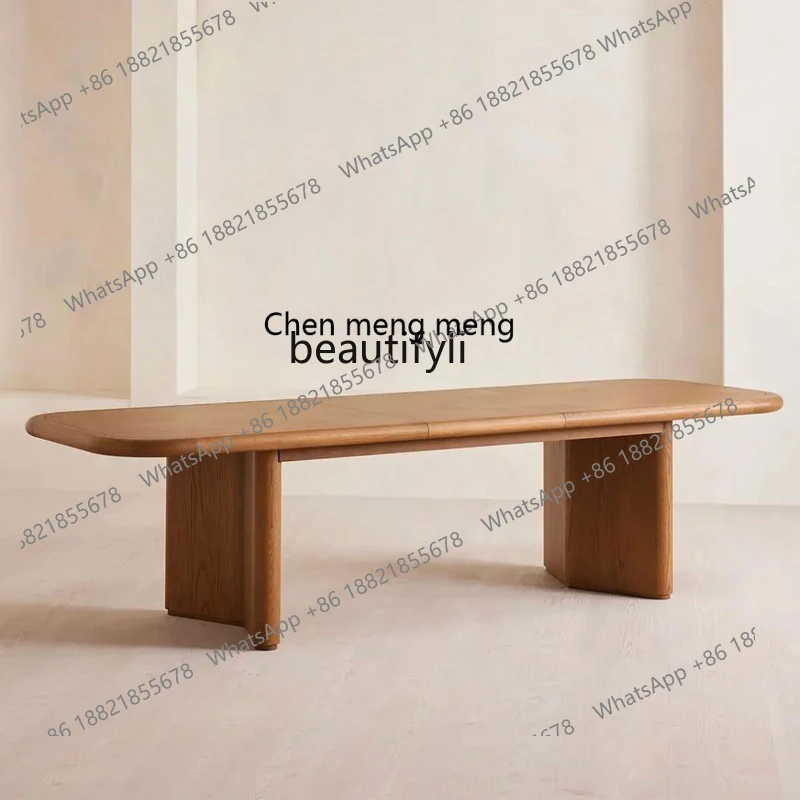 Vintage Style Solid Wood Dining Table for Home Use, Small Apartment Retro Round and Long Table